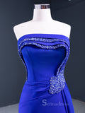 A-line Strapless Royal Blue Luxury Prom Dress Beaded Evening Gowns DWH67087|Selinadress