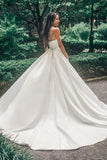 A-line Strapless Satin Thigh Split Wedding Dresses Ruffles Unique Wedding Gown RYU034|Selinadress