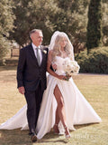 A-line Strapless Satin White Thigh Split Wedding Dresses CBD083