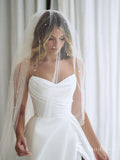 A-line Strapless Satin White Thigh Split Wedding Dresses CBD083