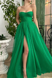A-line Strapless Sweetheart Green Prom Dress Beautiful Long Evening Gowns #POL042|Selinadress