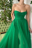 A-line Strapless Sweetheart Green Prom Dress Beautiful Long Evening Gowns #POL042|Selinadress