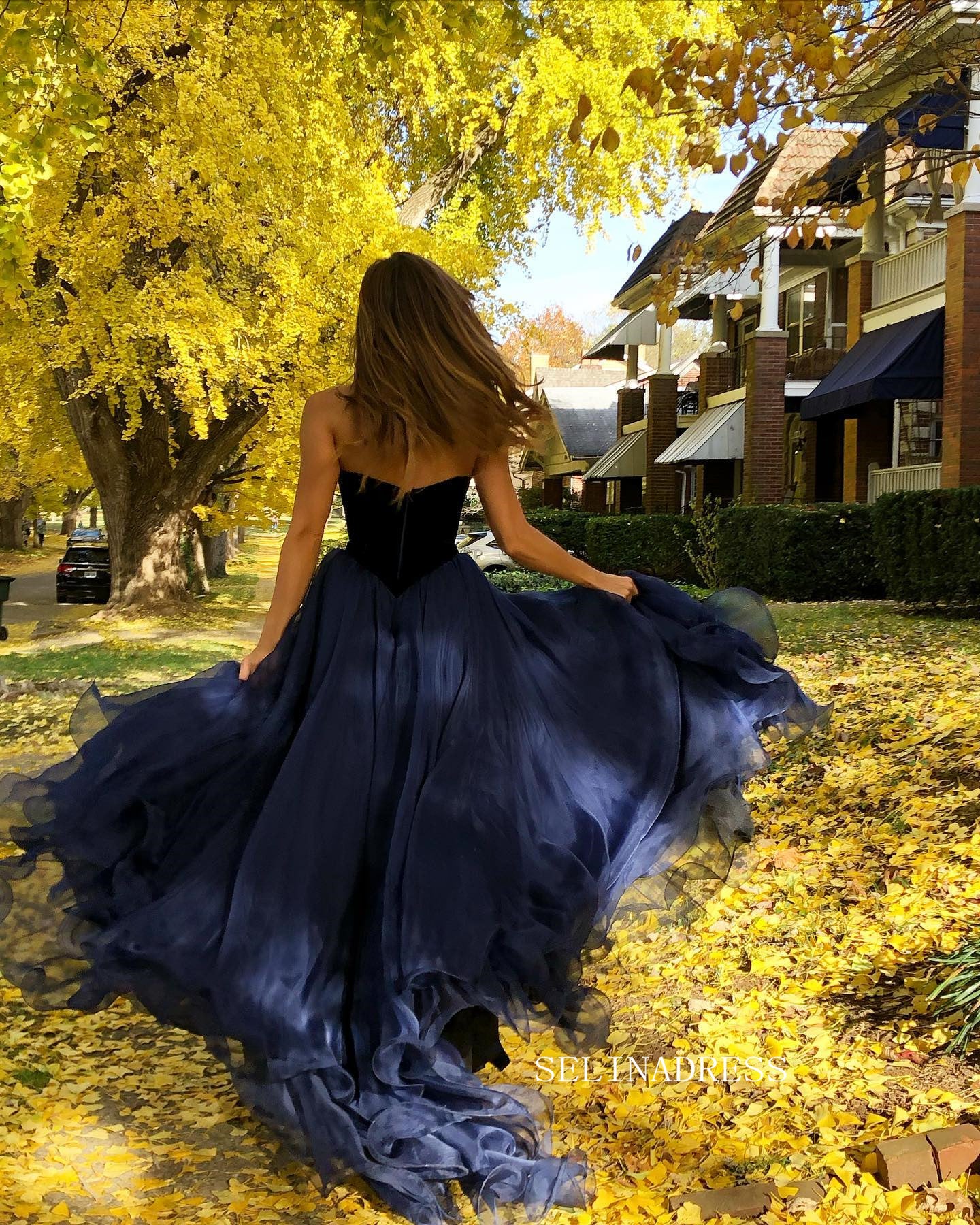 A-line Strapless V neck Prom Dress Elegant Dark Navy Evening Dress Par SELINADRESS A-line Strapless V neck Prom Dress Elegant Dark Navy Evening Dress Par SELINADRESS