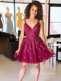 A-line Straps Applique Short Prom Dress Lace Homecoming Dresses #MHL118|Selinadress