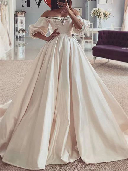 A-line Straps Beaded Prom Dresses Cheap Long Formal Dress Evening Dress CBD542|Selinadress