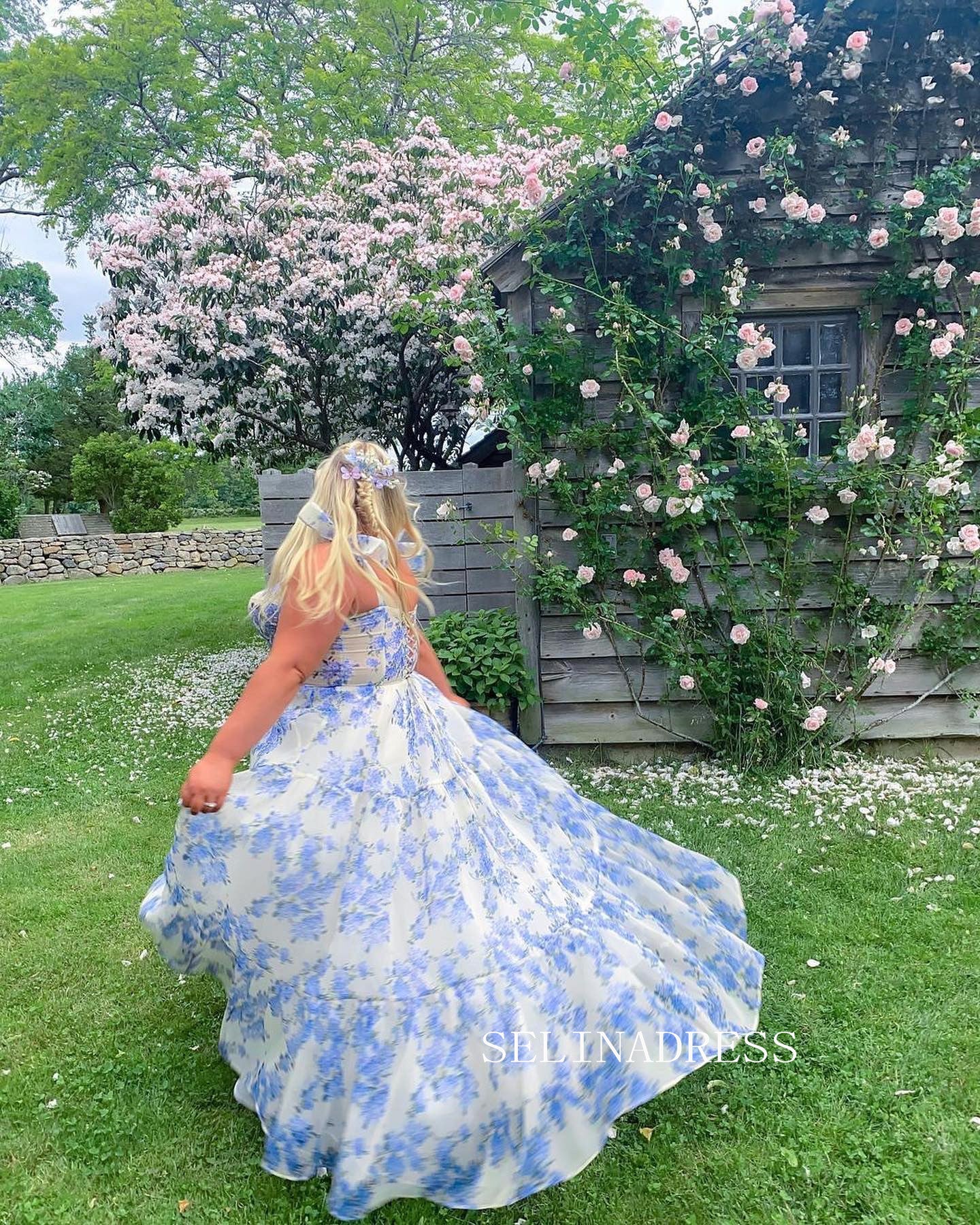 A-line Straps Bow Tie Gorgeous Blue Flower Prom Dress Party Dress #JKW SELINADRESS A-line Straps Bow Tie Gorgeous Blue Flower Prom Dress Party Dress #JKW SELINADRESS