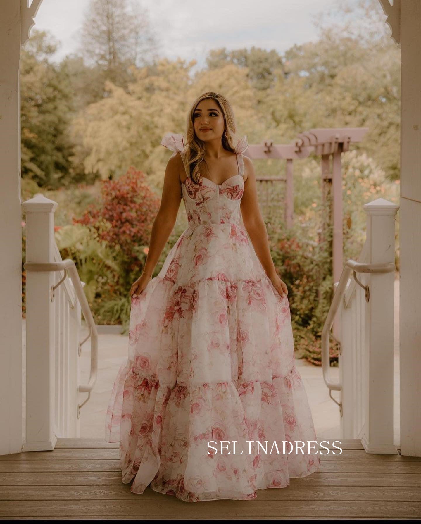 A-line Straps Bow Tie Gorgeous Blue Flower Prom Dress Party Dress #JKW SELINADRESS A-line Straps Bow Tie Gorgeous Blue Flower Prom Dress Party Dress #JKW SELINADRESS