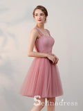 A-line Straps Cheap Pink Short Prom Dress Simple Lace Homecoming Dress HML012|Selinadress