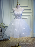 A-line Straps Cute Homecoming Dress White Lace Short Prom Dresses EDS008|Selinadress