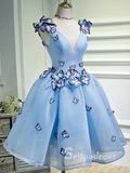 A-line Straps Light Sky Blue Cheap Short Prom Dress With Butterfly Cute Homecoming Dresses #MHL126|Selinadress