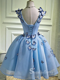 A-line Straps Light Sky Blue Cheap Short Prom Dress With Butterfly Cute Homecoming Dresses #MHL126|Selinadress