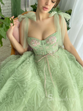 A-line Straps Mint Green Long Prom Dress With Sequins Ruffles Evening Dresses HLK014|Selinadress