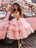A-line Straps Pink Charming Short Prom Dress Homecoming Dress RYU068|Selinadress