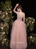 A-line Straps Pink Long Prom Dress Bridal Dresses Cheap Evening Dress OSTY002|Selinadress