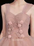 A-line Straps Pink Long Prom Dress Bridal Dresses Cheap Evening Dress OSTY002|Selinadress