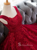 A-line Straps Red Lace Short Prom Dress Vintage Homecoming Dresses #MHL123|Selinadress