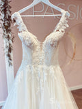 A-line Straps Rustic Lace Wedding Dresses White Applique Bridal Gowns MSL2810|Selinadress