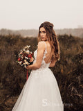 A-line Straps Sleeveless White Beach Wedding Dresses Applique Rustic Bridal Gowns MHL1699|Selinadress