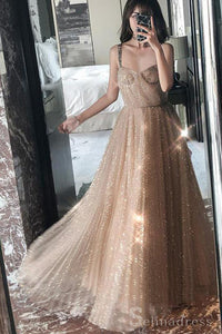 A-line Straps Sparkly Long Prom Dress African Long Formal Evening Dresses #SED177|Selinadress