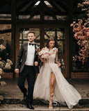 A-line Straps Sweetheart Rustic Wedding Dress Thigh Split Wedding Gown RYU012|Selinadress