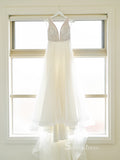A-line Straps White Beaded Wedding Dresses Cheap Rustic Bridal Gowns MHL2855|Selinadress