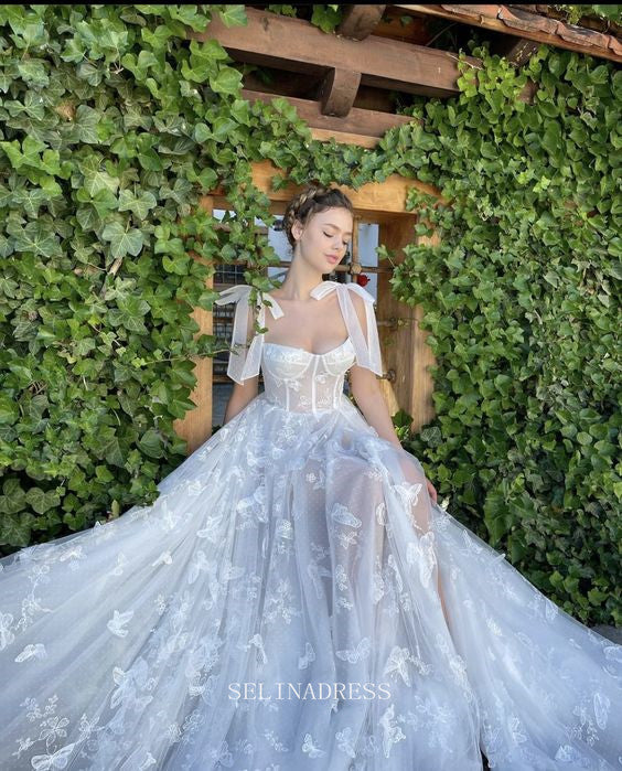 A-line Straps White Long Prom Dress Beautiful Butterfly Formal Dresses Evening Dress KPY066 A-line Straps White Long Prom Dress Beautiful Butterfly Formal Dresses Evening Dress KPY066