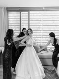 A-line Straps White Wedding Dresses Satin Wedding Gowns CBD365|Selinadress
