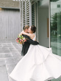 A-line Straps White Wedding Dresses Satin Wedding Gowns CBD365|Selinadress
