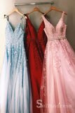A-line Stylish Multi-color Tulle Lace Cheap Modest Long Prom Dress Formal Evening Dress SED043