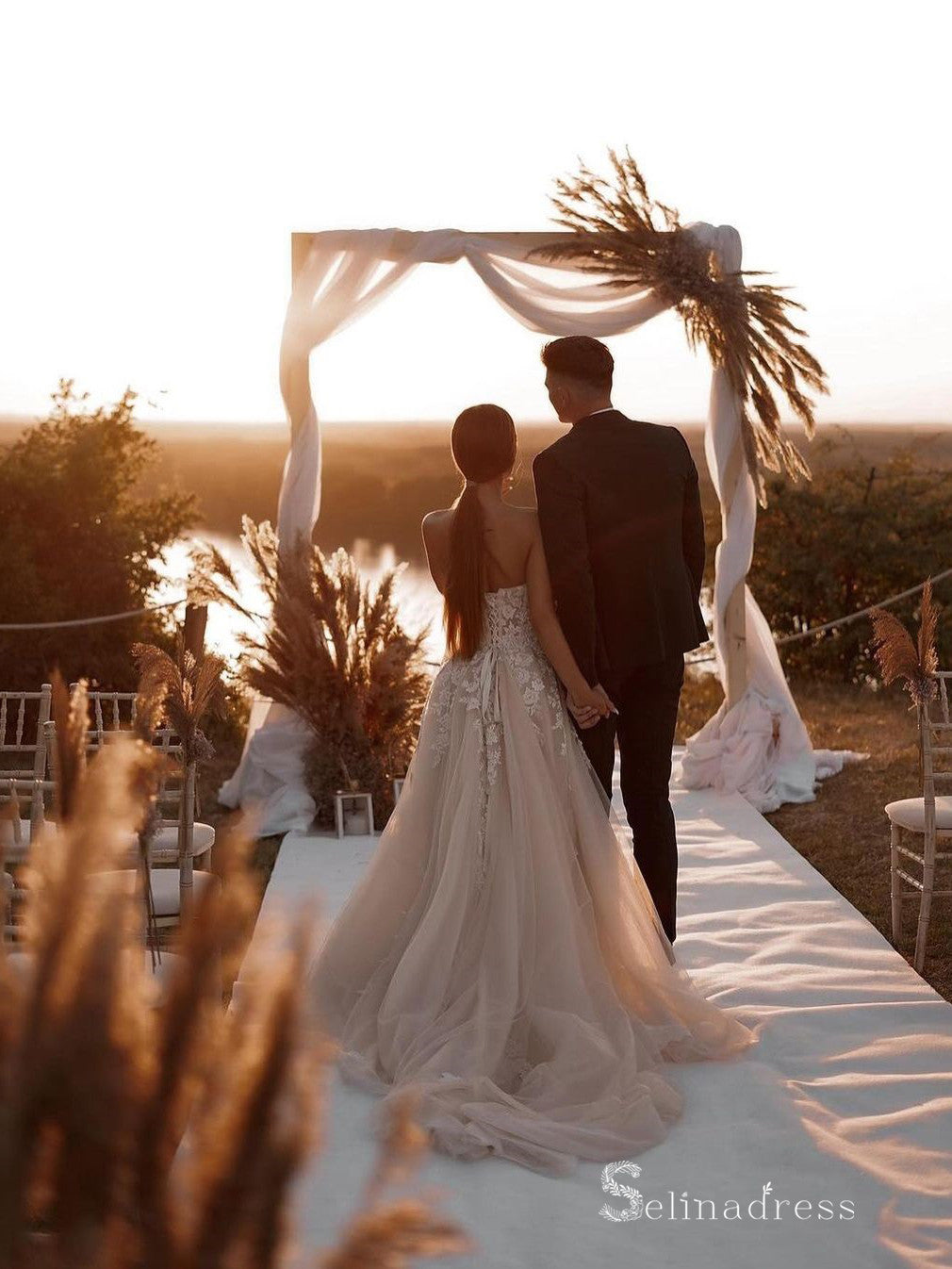 A-line Sweetheart Applique Rustic Beach Wedding Dresses Champagne Brid SELINADRESS A-line Sweetheart Applique Rustic Beach Wedding Dresses Champagne Brid SELINADRESS