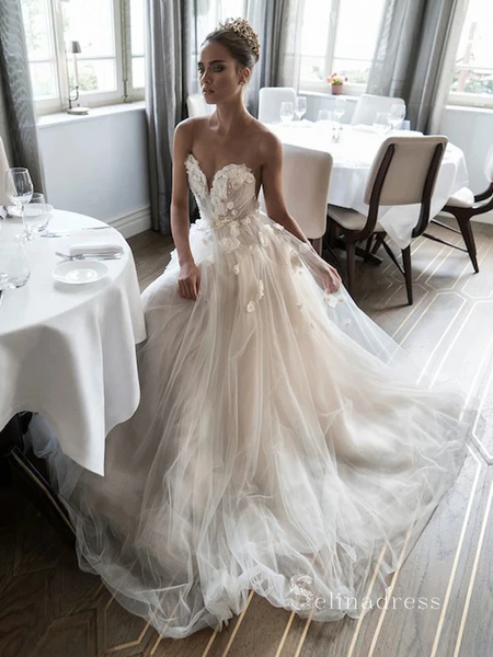 A-line Sweetheart Applique Rustic Wedding Dresses Ivory Bridal