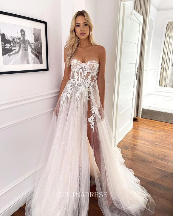 A-line Sweetheart Beach Wedding Dresses Rustic Princess Wedding Dress KPY064|Selinadress