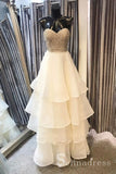 A-line Sweetheart Beaded Long Prom Dresses With Pearl Ivory Strapless Formal Dresses SED037