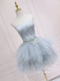 A-line Sweetheart Blue Homecoming Dress With Feather Tulle Short Prom Dresses EDS035|Selinadress