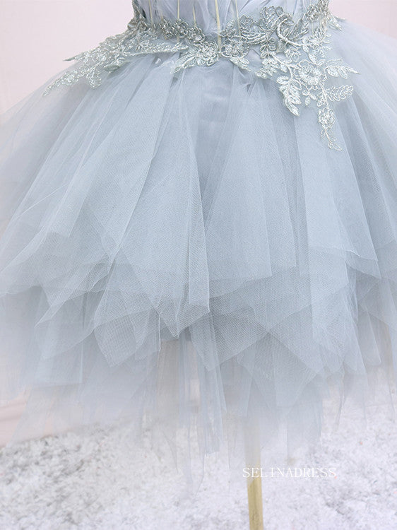A-line Sweetheart Blue Homecoming Dress With Feather Tulle Short Prom SELINADRESS A-line Sweetheart Blue Homecoming Dress With Feather Tulle Short Prom SELINADRESS