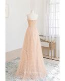 A-line Sweetheart Champagne Prom Dress Beautiful Lace Floral Long Formal Dresses KPY063|Selinadress