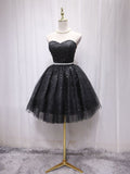 A-line Sweetheart Cute Homecoming Dress Sparkly Black Short Prom Dresses EDS029|Selinadress