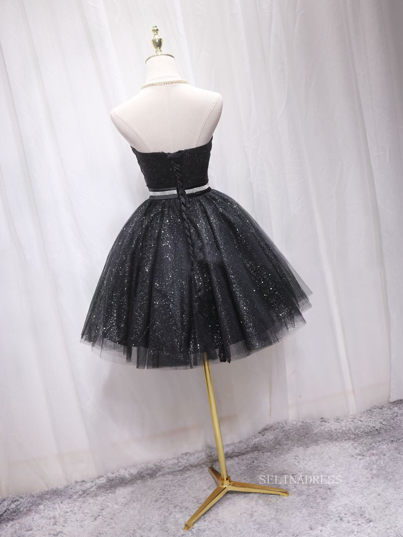 A-line Sweetheart Cute Homecoming Dress Sparkly Black Short Prom Dress SELINADRESS A-line Sweetheart Cute Homecoming Dress Sparkly Black Short Prom Dress SELINADRESS