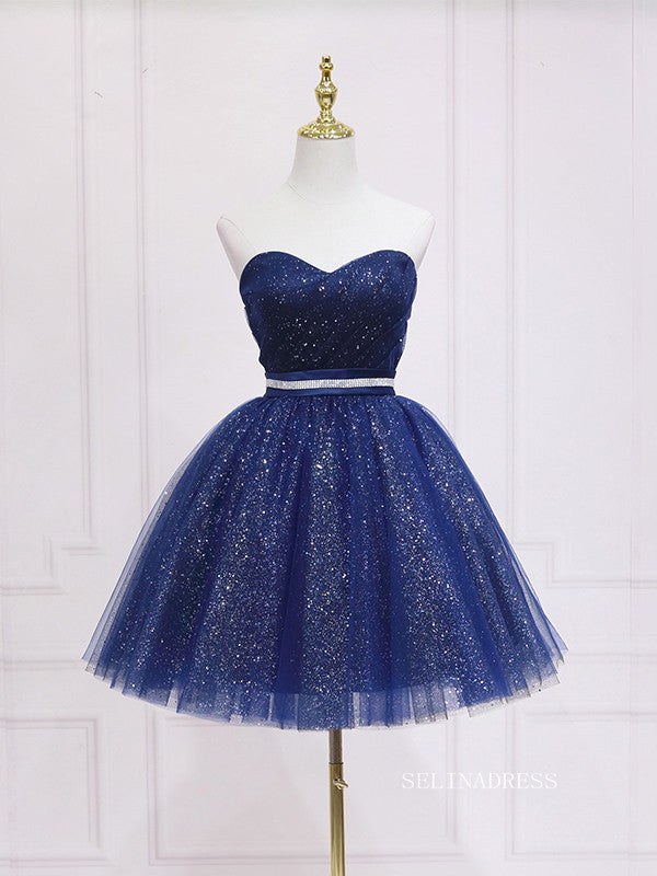 sweetheart neckline homecoming dresses A-line Sweetheart Cute Homecoming Dress Sparkly Black Short Prom Dress – SELINADRESS