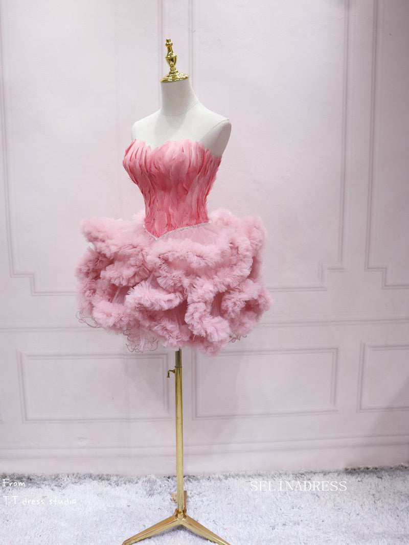 short feather prom dress A-Line Black Sequin Feather Short Party Dress Black / 14