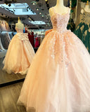 Ball Gown Spaghetti Straps 3D Floral Lace Prom Dresses Quinceanera Dress Evening Gowns JKW130|Selinadress