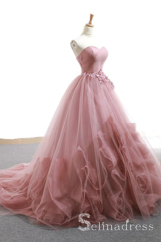 A-line Sweetheart Dust Pink Lace Long Prom Dress Princess Quinceanera SELINADRESS A-line Sweetheart Dust Pink Lace Long Prom Dress Princess Quinceanera SELINADRESS