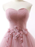 A-line Sweetheart Dust Pink Lace Long Prom Dress Princess Quinceanera SED035|Selinadress