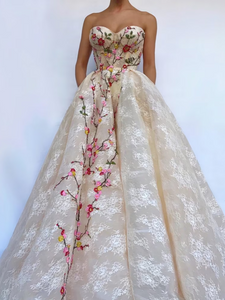 A Line Sweetheart Floral Princess Formal Dress Embroidered Prom Dress #QWE040|Selinadress