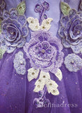 A-line Sweetheart Grape Long Prom Dresses With Floral Lace Formal Evening Gowns  SED080