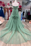 A-Line Sweetheart Green Tulle Hand Made Flower Long Prom Dress JKW123|Selinadress