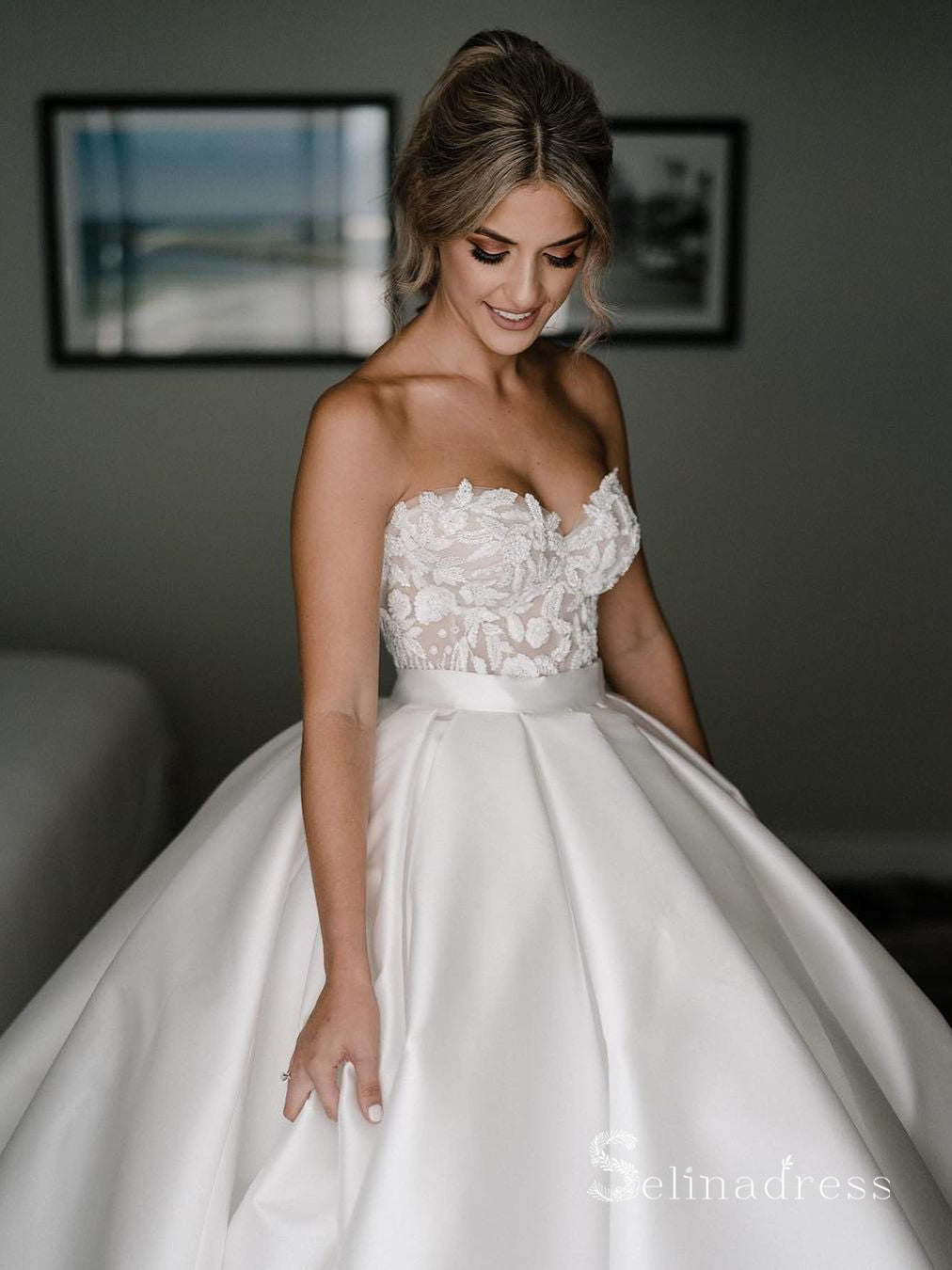 A-line Sweetheart Ivory Wedding Dresses Rustic Satin Bridal Gowns CBD3 SELINADRESS A-line Sweetheart Ivory Wedding Dresses Rustic Satin Bridal Gowns CBD3 SELINADRESS