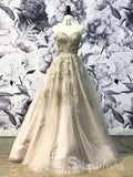 A-line Sweetheart Lace Unique Prom Dresses Champagne Long Formal Gowns SED115