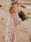 A-line Sweetheart Long Sleeve Wedding Dresses Flower Lace Rustic Wedding Gown Prom Dress JKSS512|Selinadress