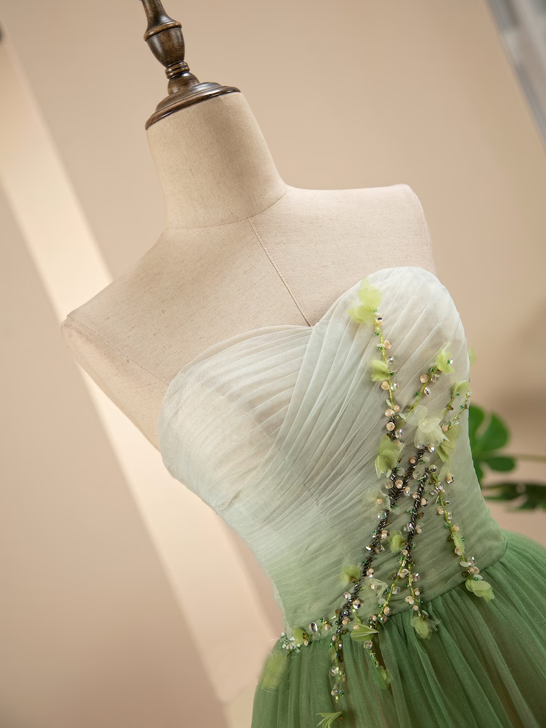 A Line Sweetheart Ruffles Princess Formal Dress Ombre Sage Prom Dress SELINADRESS A Line Sweetheart Ruffles Princess Formal Dress Ombre Sage Prom Dress SELINADRESS